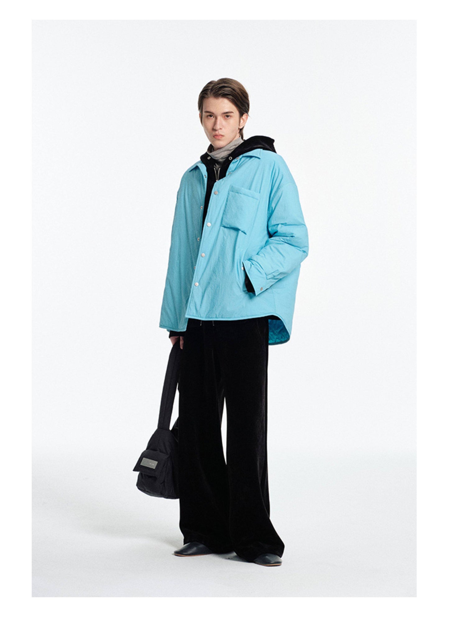 Wrinkle-Finish Nylon Multi-Pocket Shoulder Bag