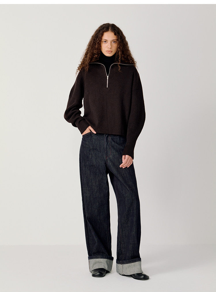 Half-Zip Stand Collar Sweater