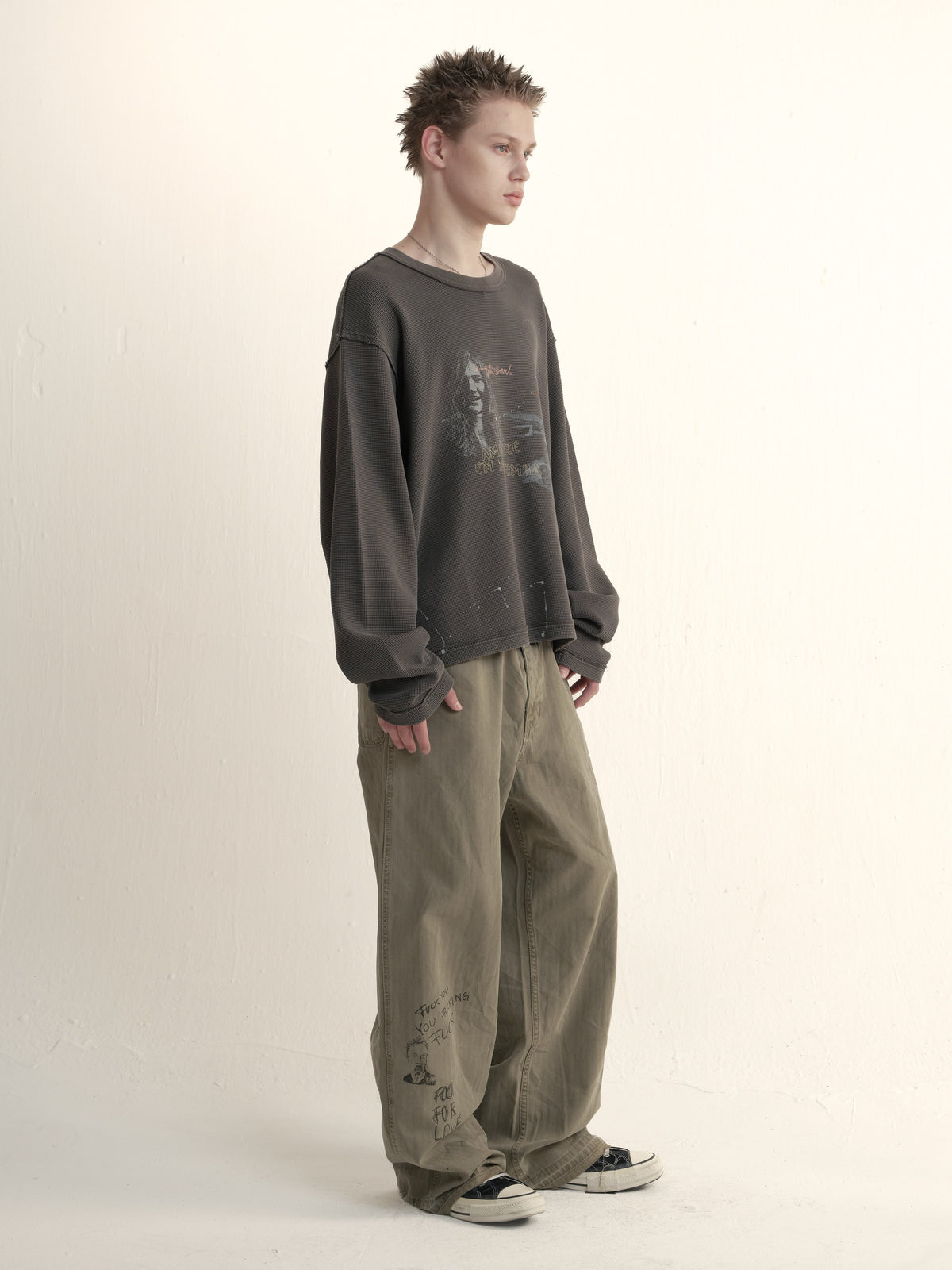 Ruffled Waffle Round-Neck T- Shirt