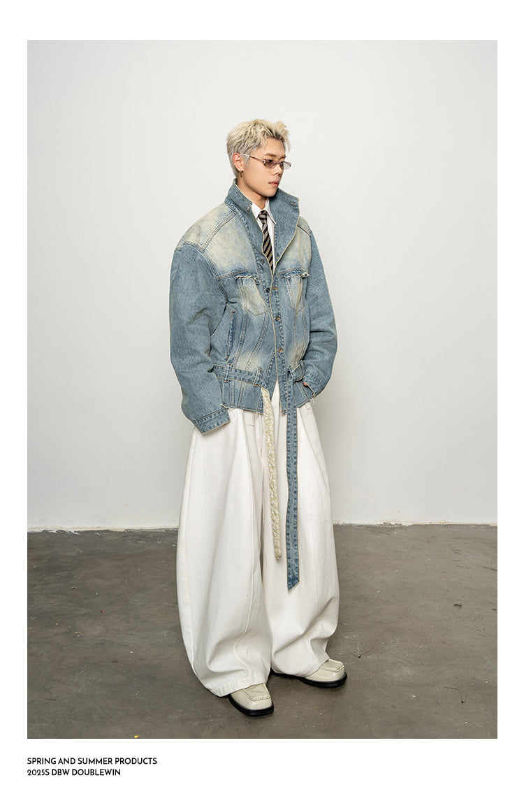 Large Stand Collar Denim Trench Coat