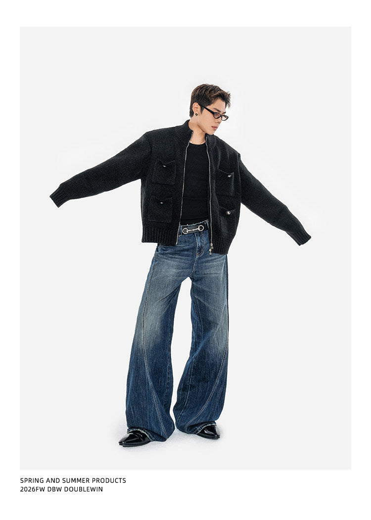 Heavyweight Sweater Jacket with Multiple Pockets