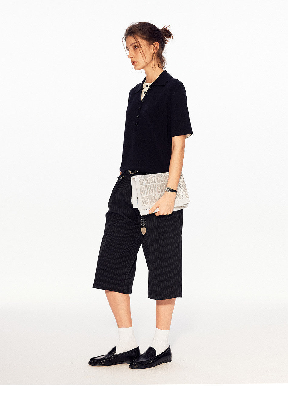 Striped Pleated Shorts