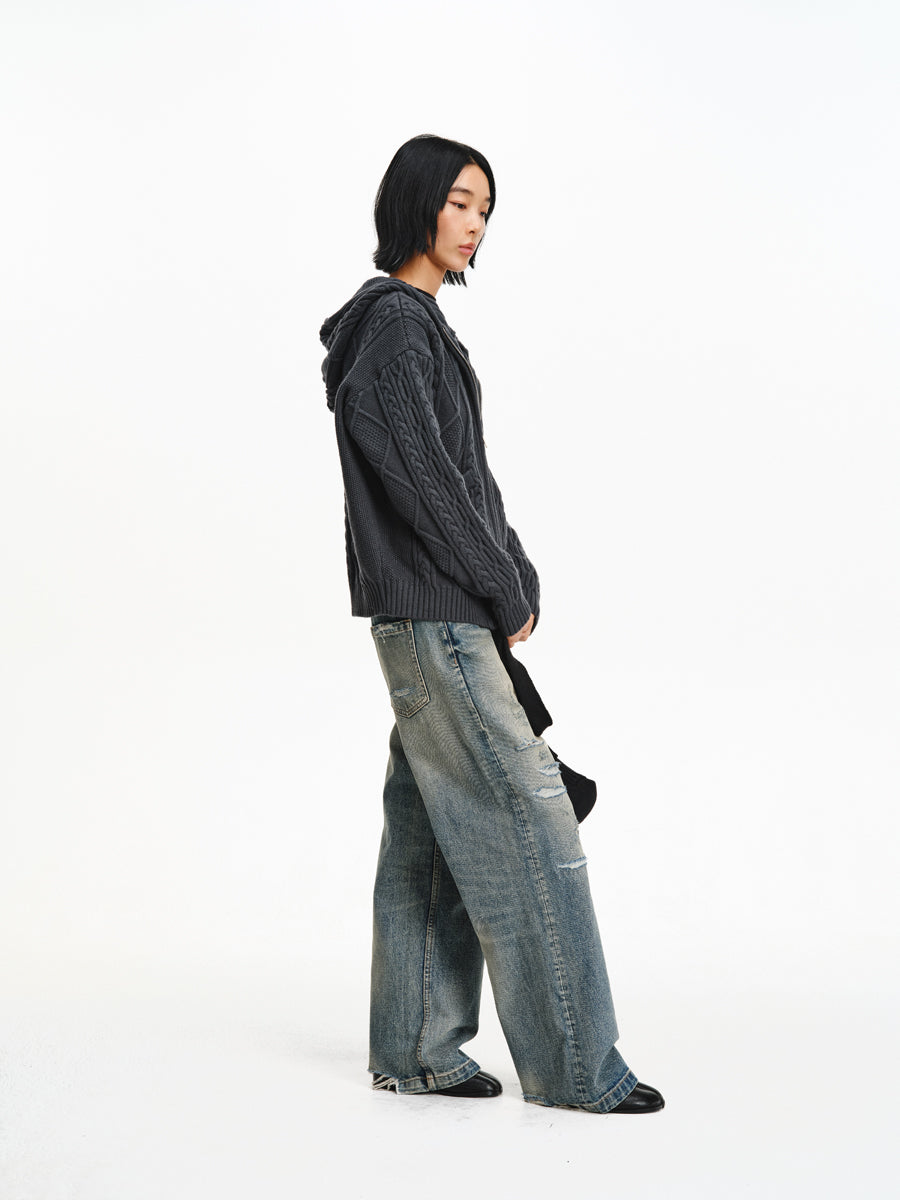 Hooded Cable-Knit Jacket