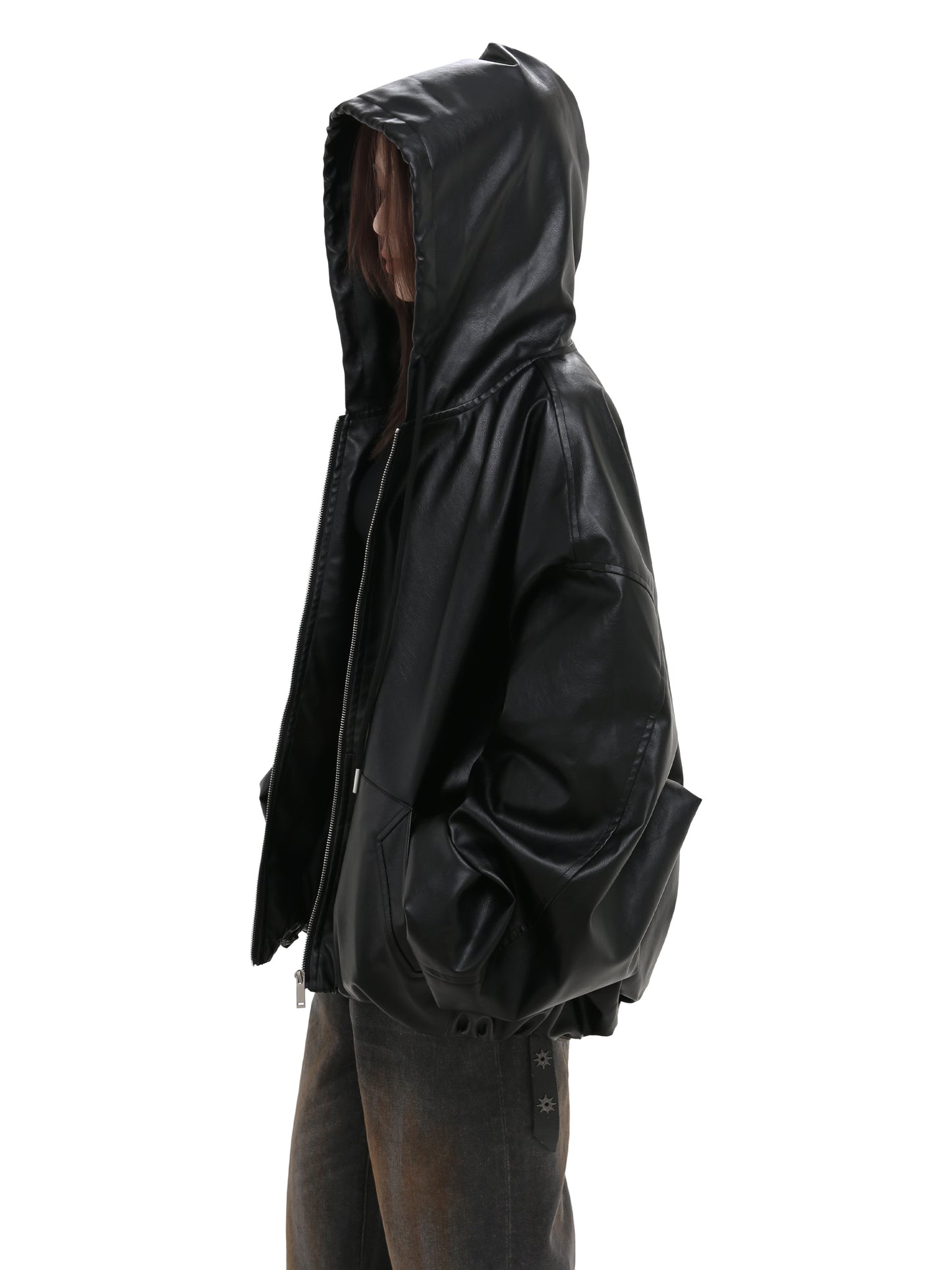 PU leather jacket with hood