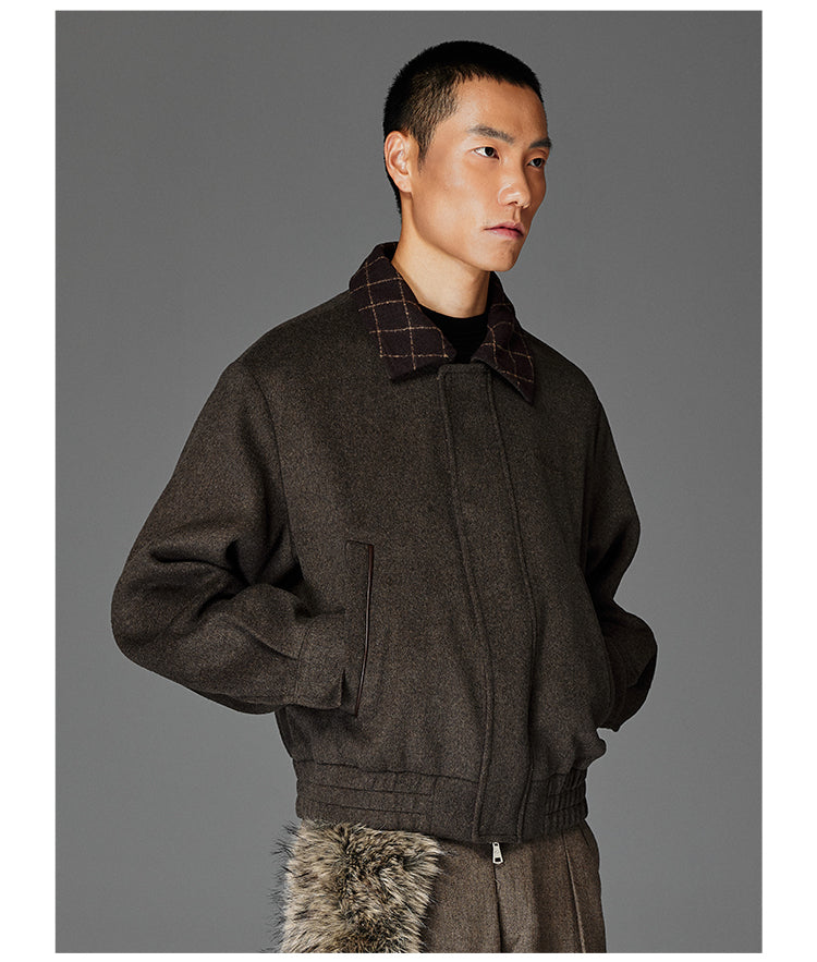 Checkered Wool Lapel Jacket