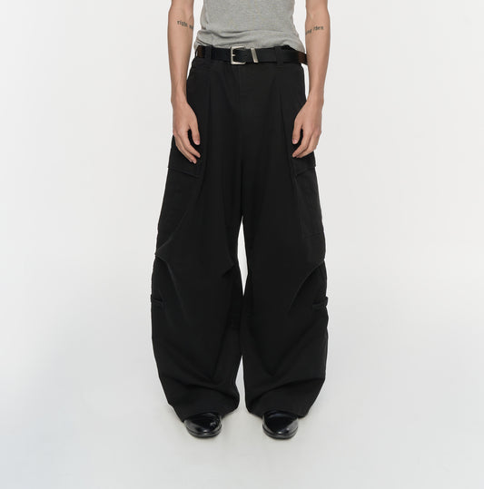 Washed work wide pants