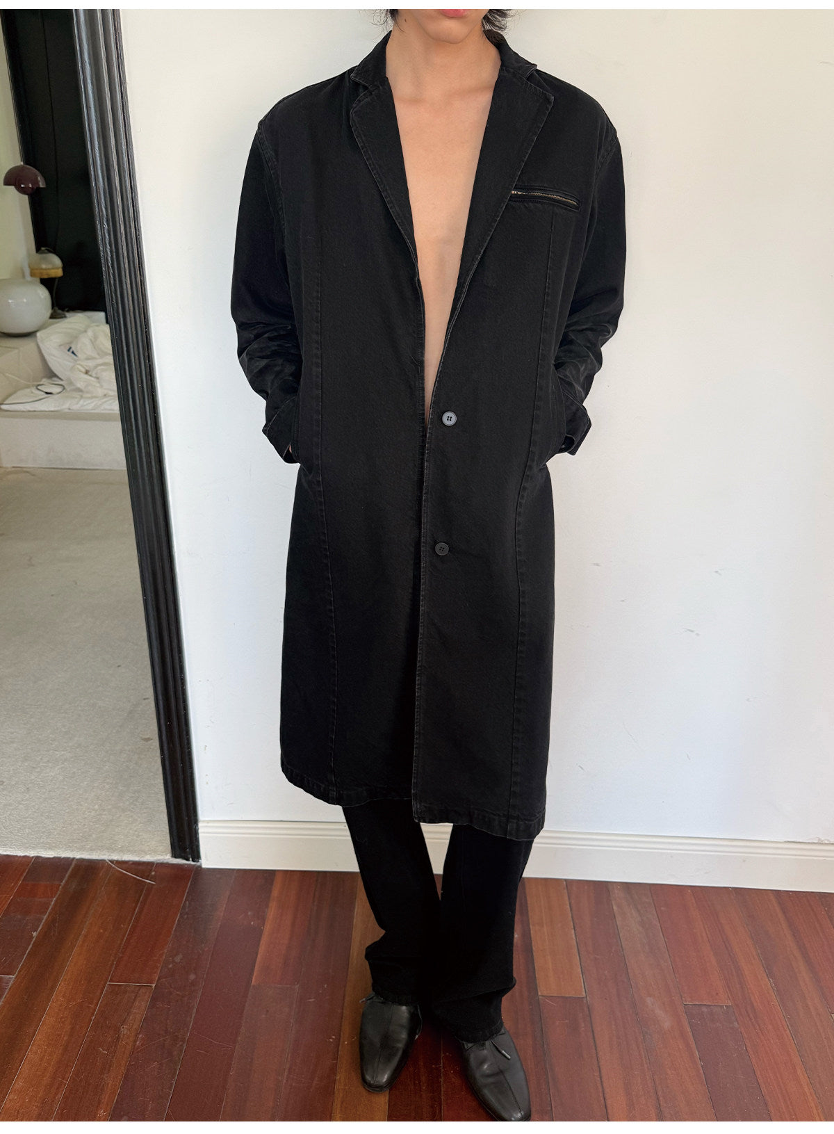 Honeycomb-Wash Denim Coat