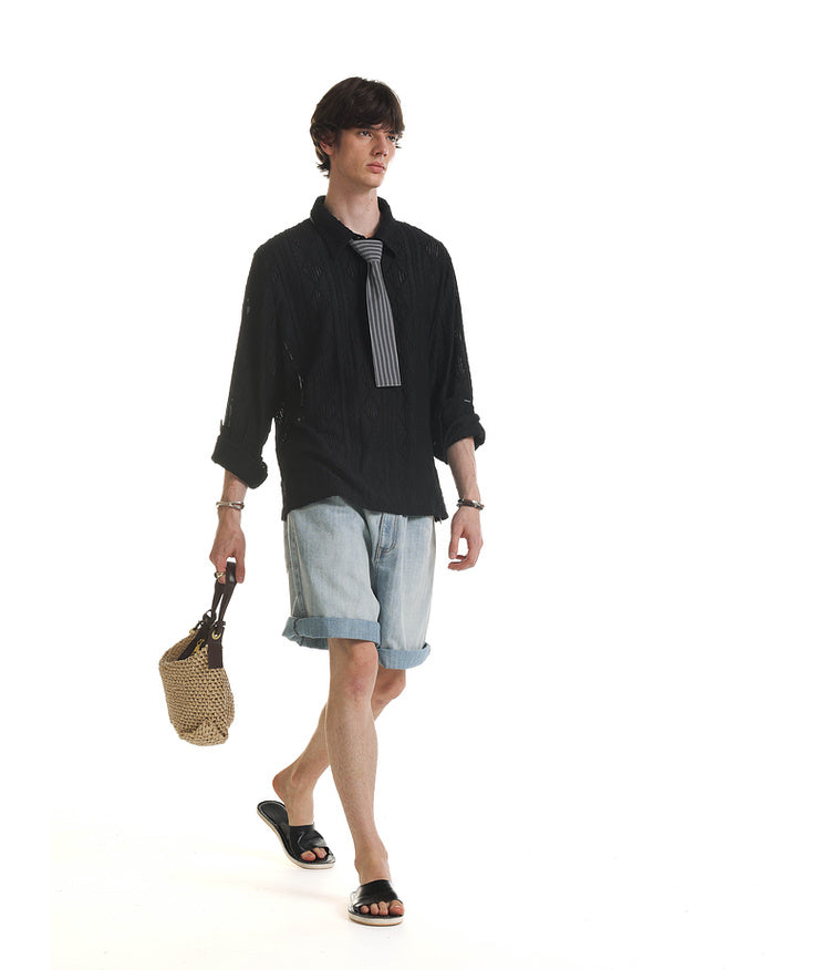 Hollow Jacquard Polo Shirt