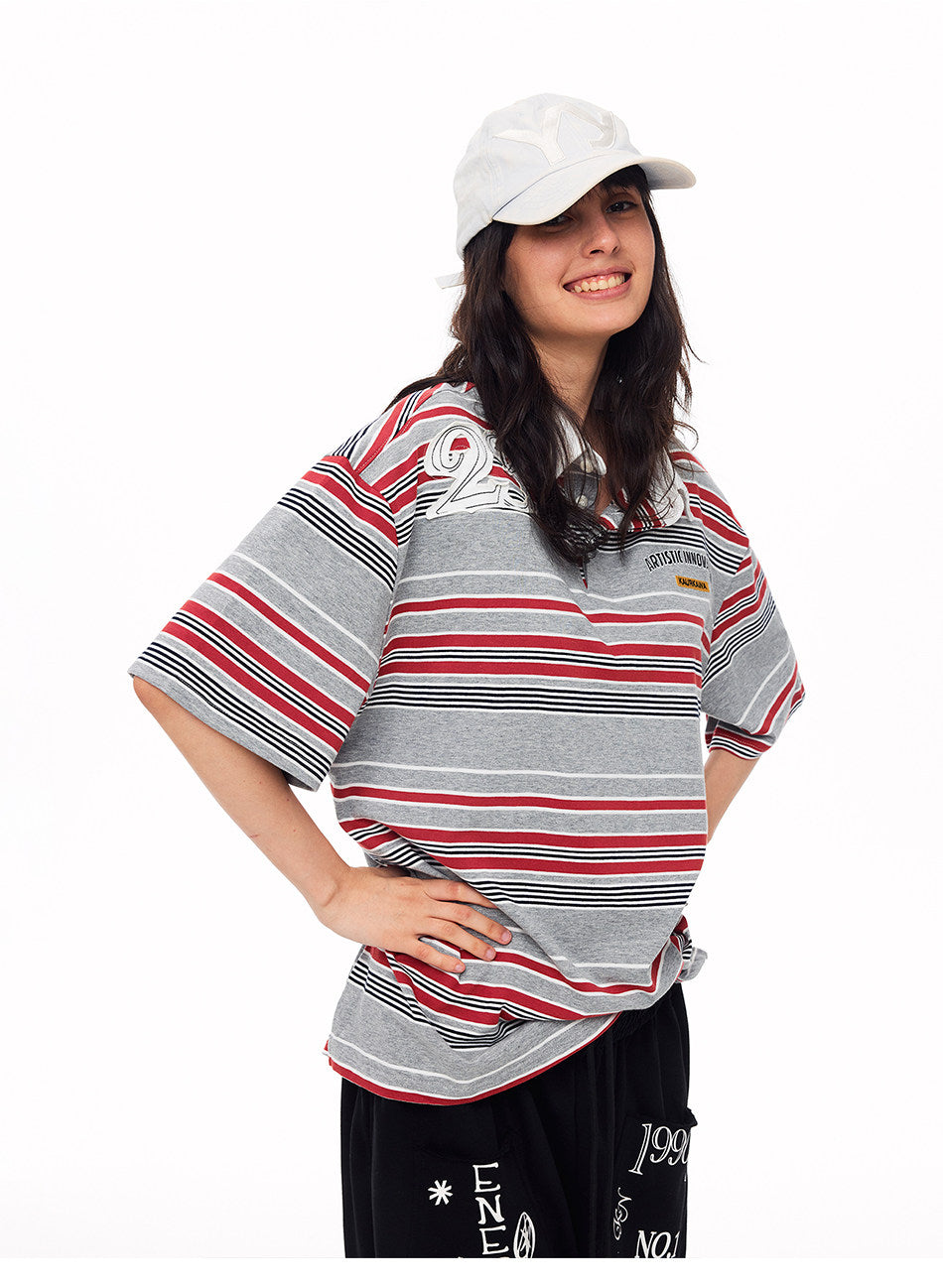 Contrast-Striped Polo Shirt