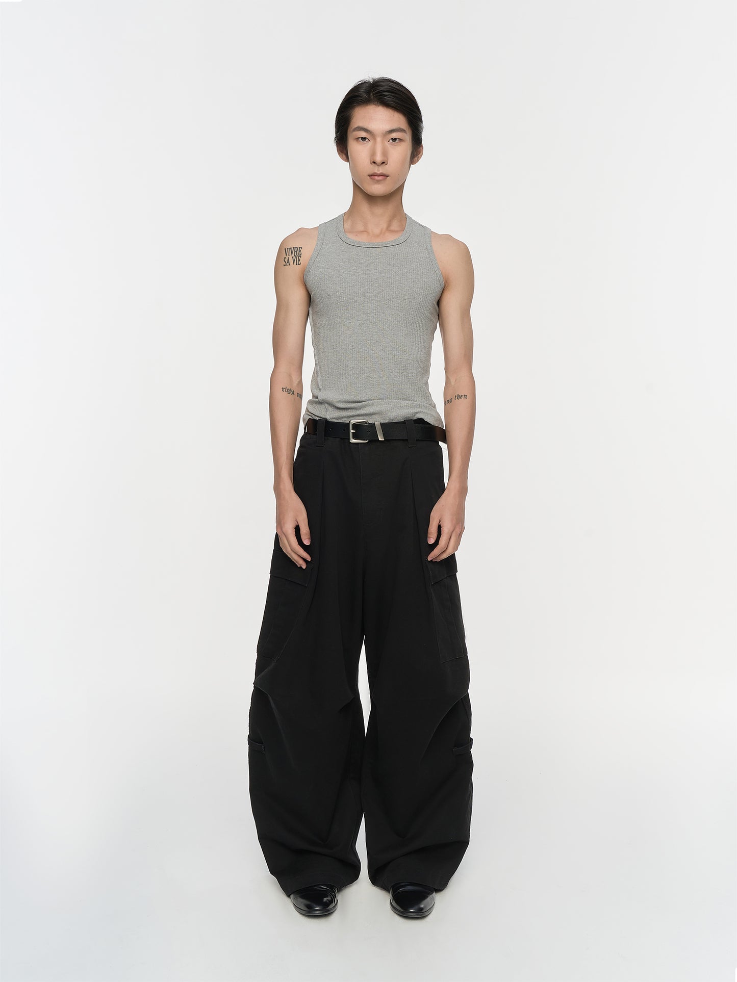 Washed work wide pants