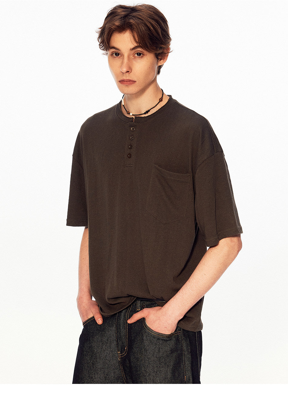 Henry Collar Linen-Look T-Shirt