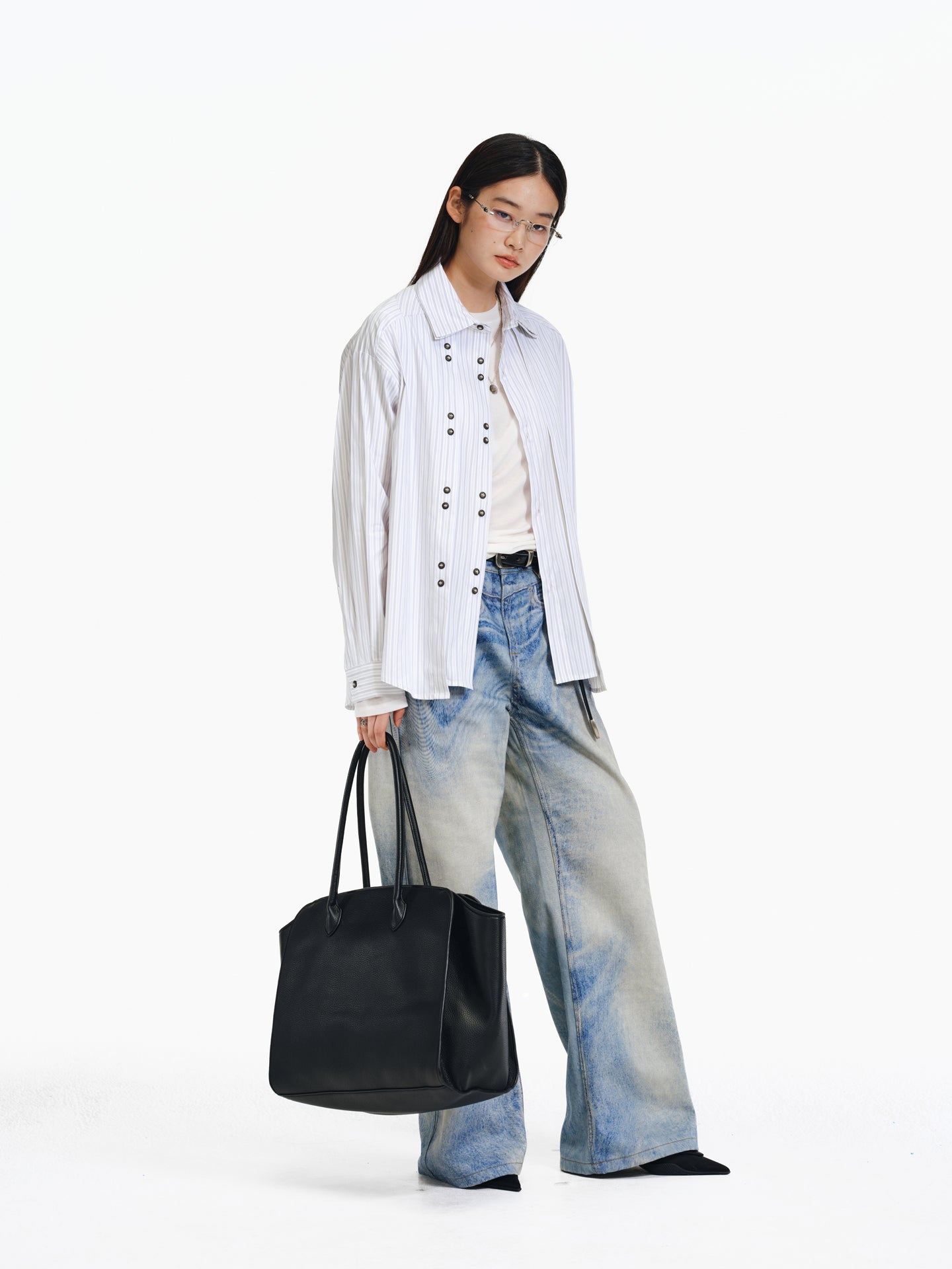 Double-breasted striped shirt