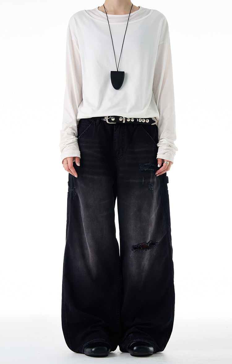 Damaged wash gradient jeans