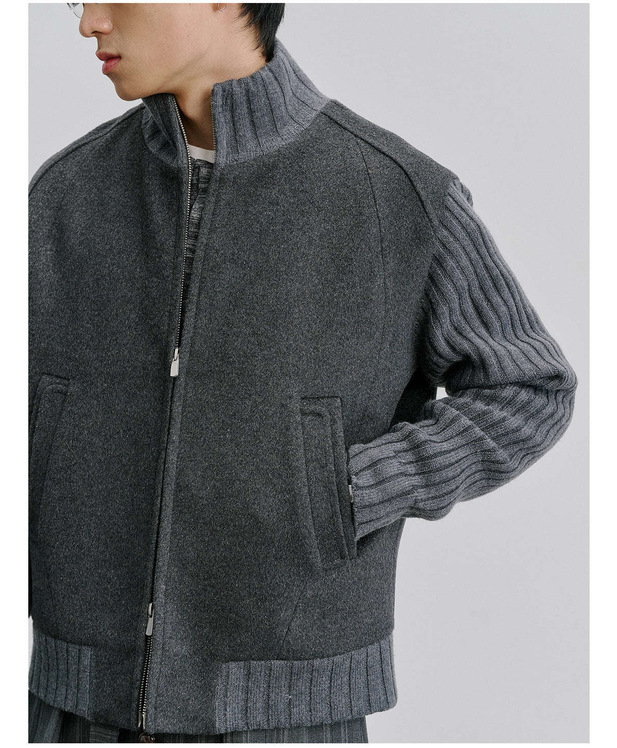 Wool-Blend Patchwork Jacket with Sleeves