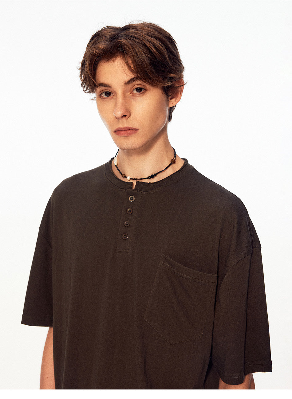 Henry Collar Linen-Look T-Shirt