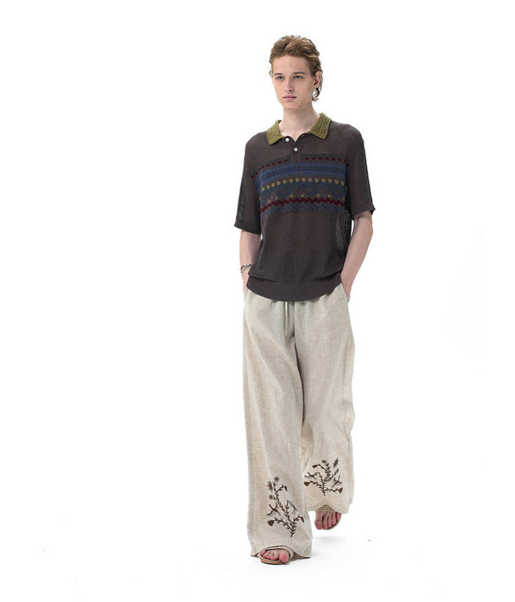 College-Style Polo-Collar Sweater