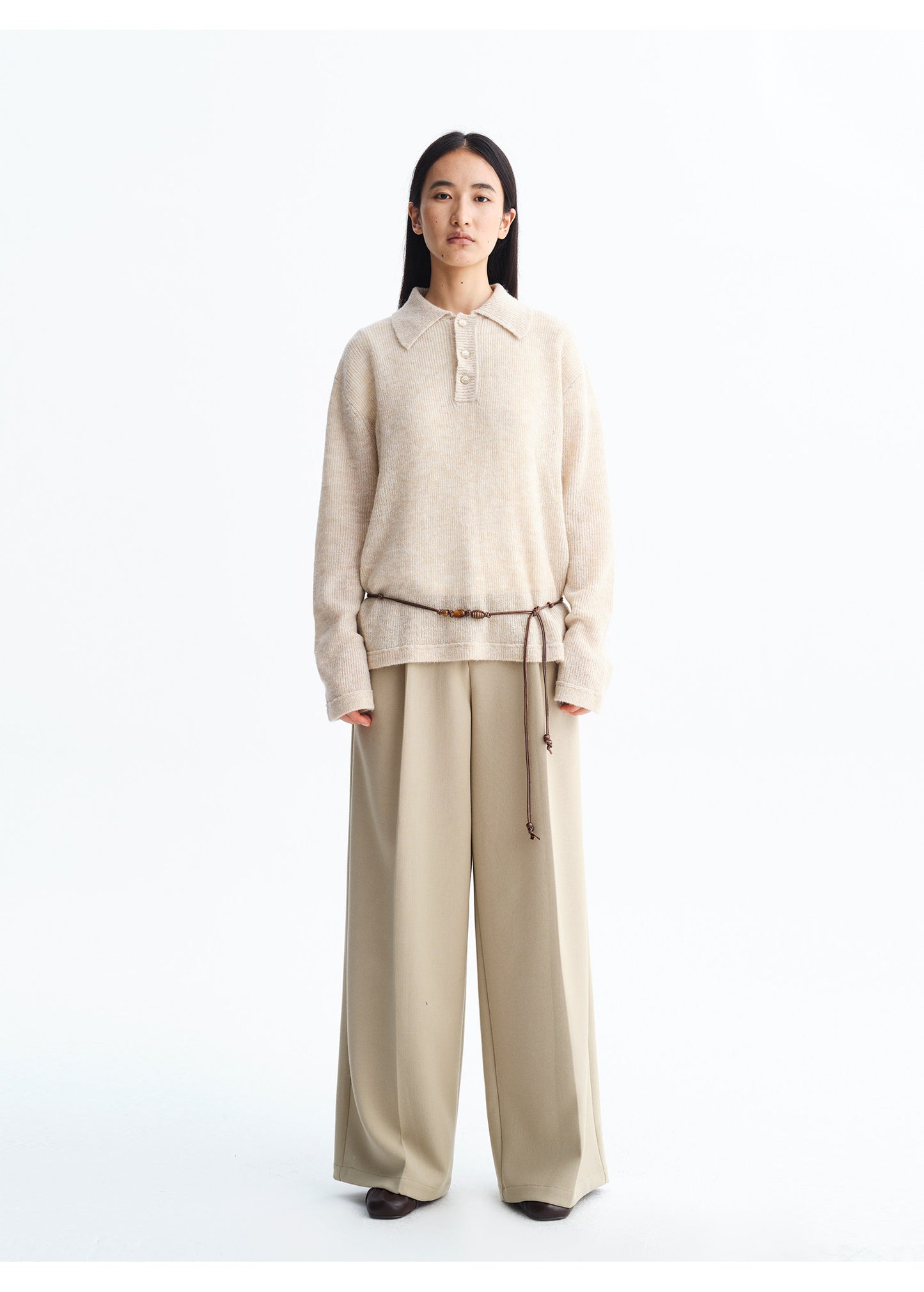 Silk Blend Pleated Wide-Leg Pants
