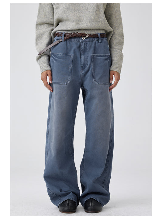 Straight casual pants with patch pockets