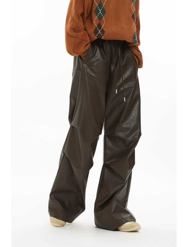 Wide leg leather pants