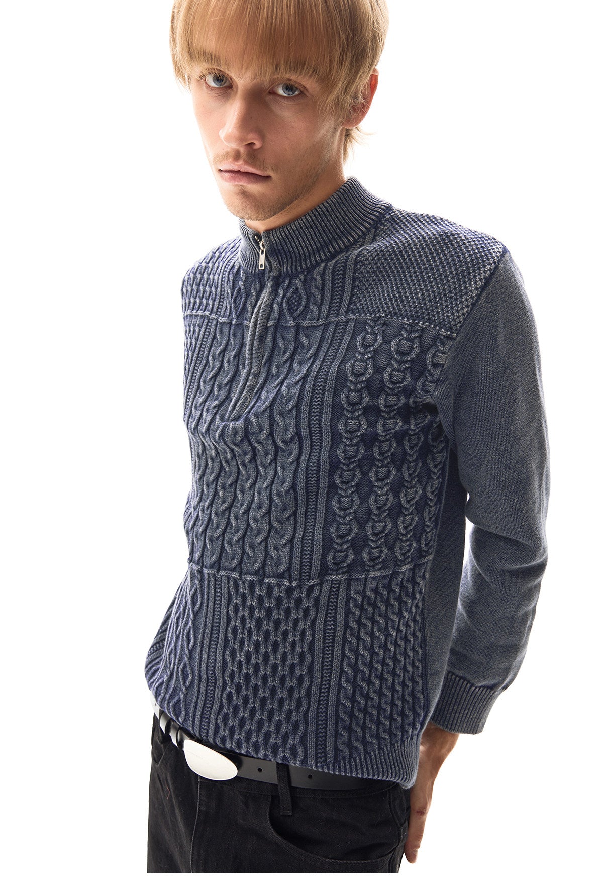 Cable Texture Jacquard High-Neck Sweater