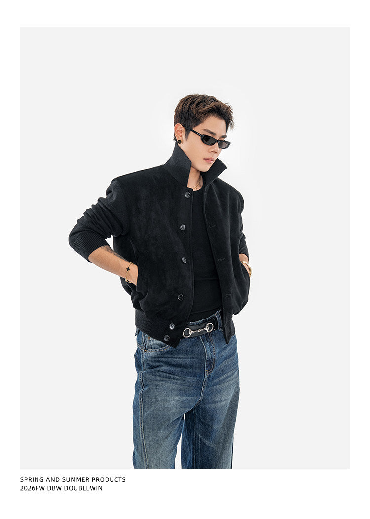 Suede and Knit Baseball Jacket