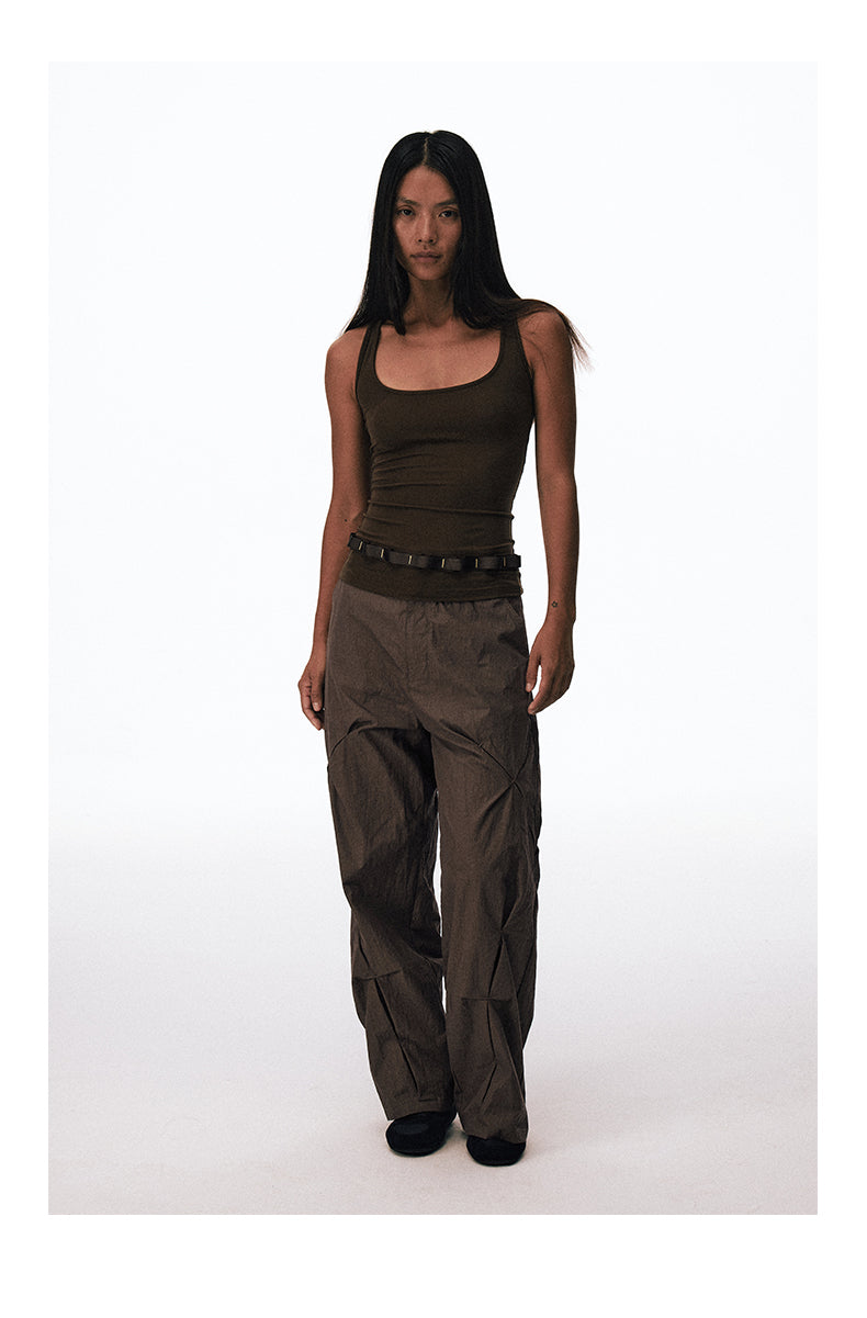 Wrinkle-processed loose-fit casual pants