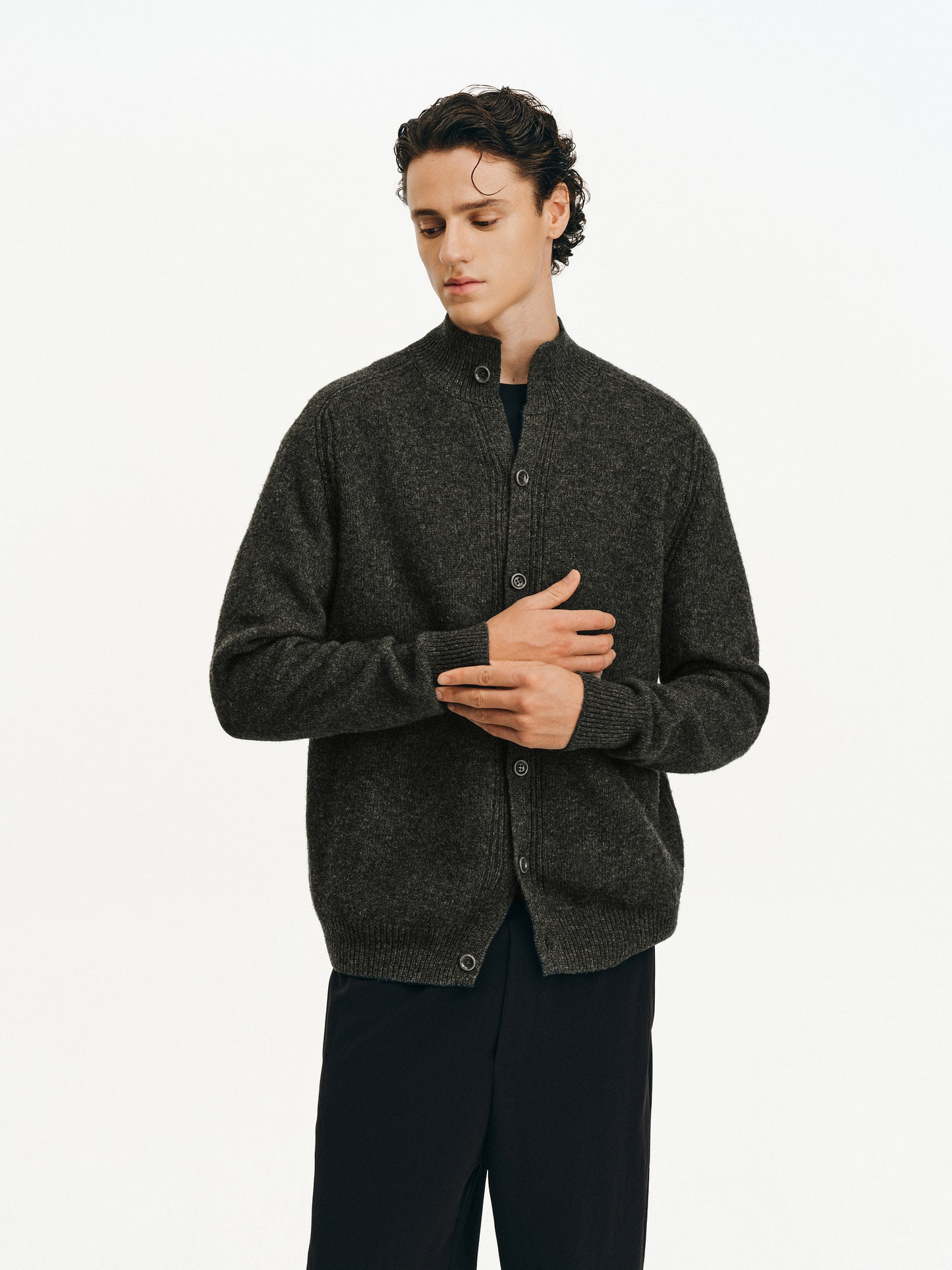 Wool Half-High Collar Cardigan