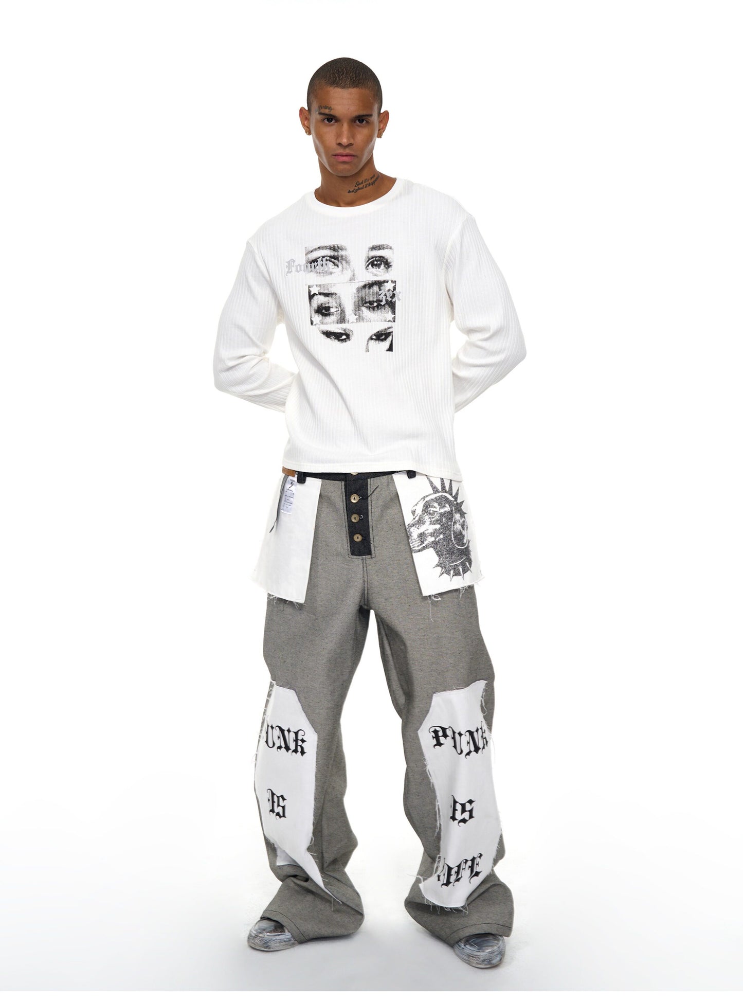 Niche Print Letter-Print Wide-Leg Jeans