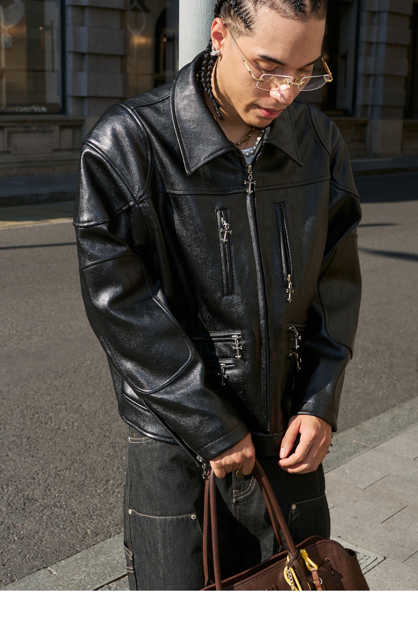 Wide Lapel Leather Jacket