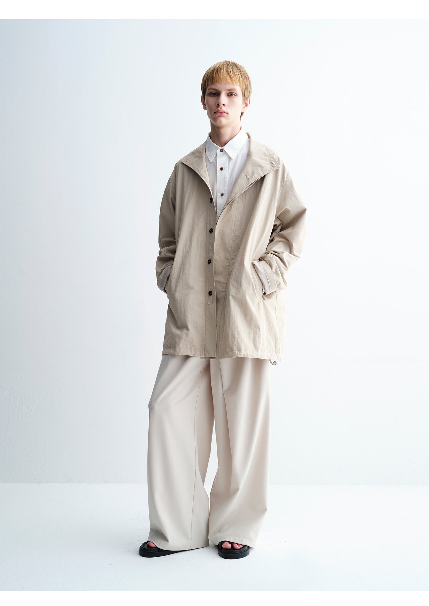 Diagonal Placket Casual Wide-Leg Pants
