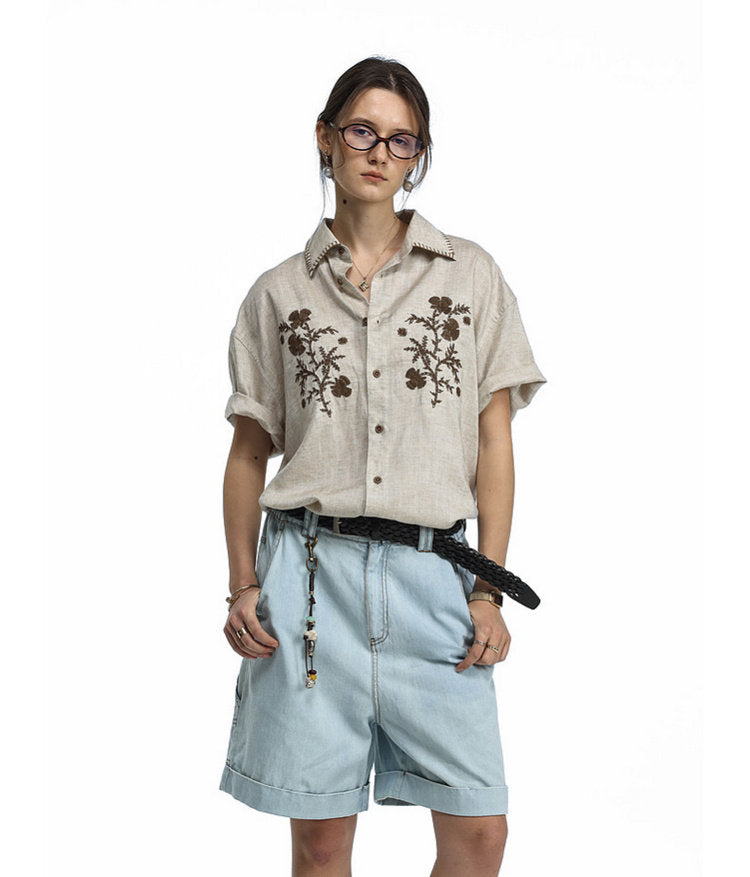 Vintage Floral Embroidered Shirt