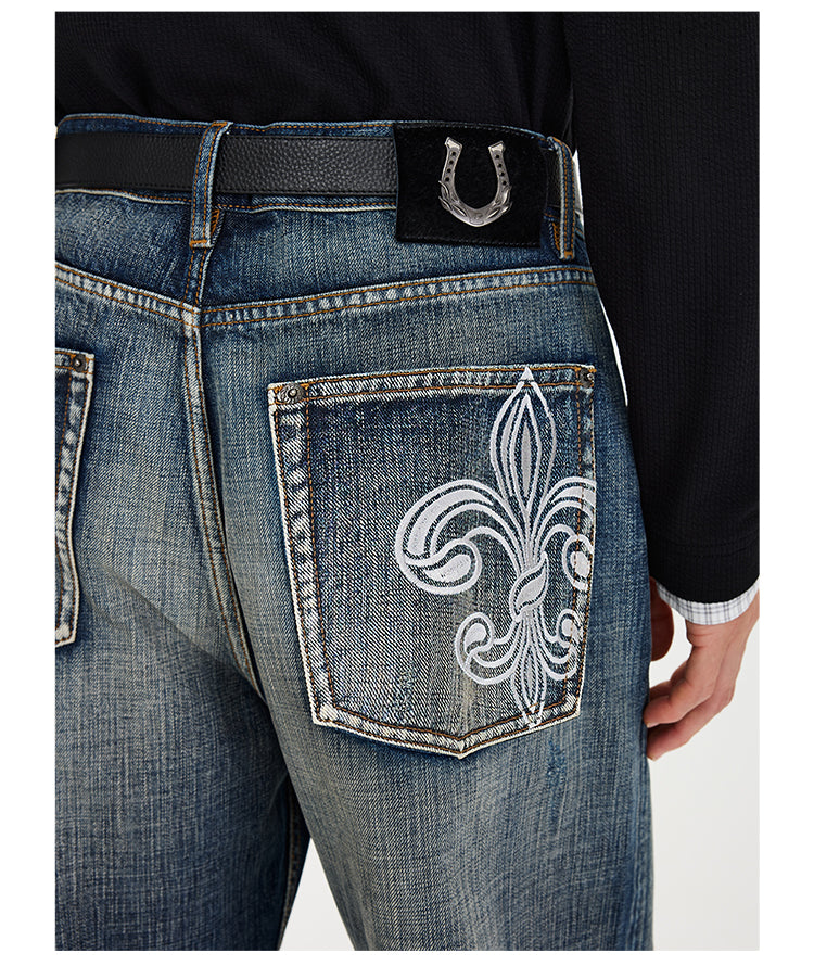 Embroidered Washed Jeans