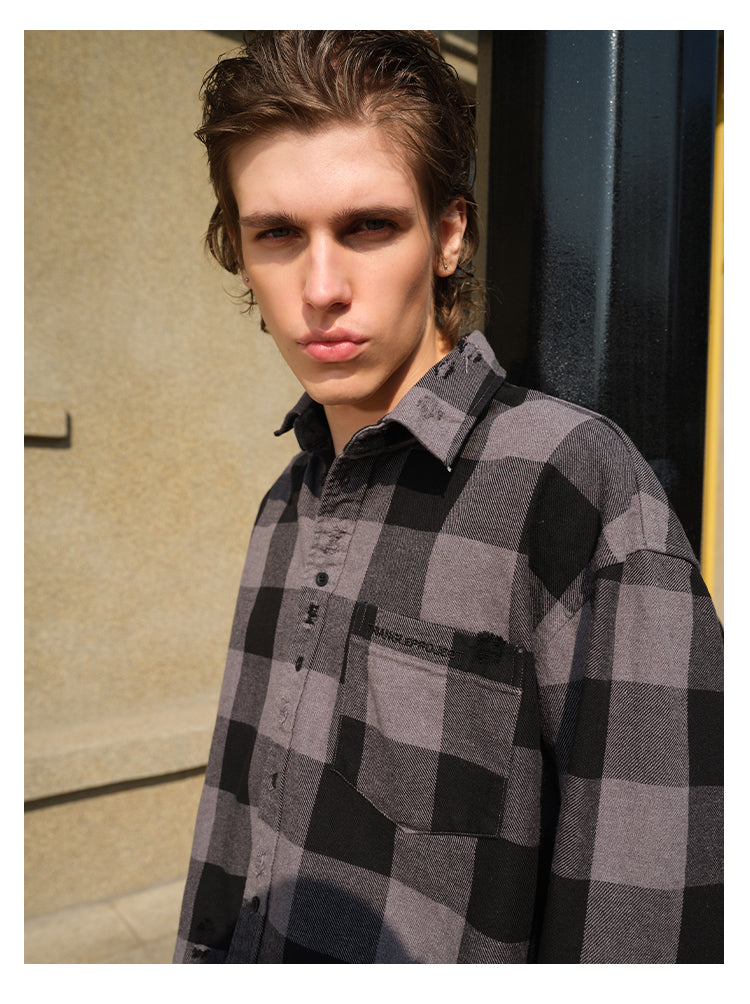 Washed Embroidered Logo Plaid Shirt