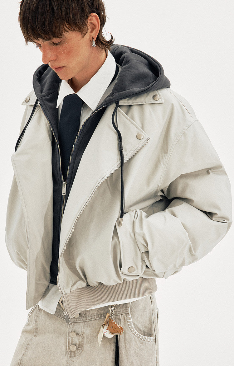 Faux Two-Piece Short Hooded Cotton Jacket