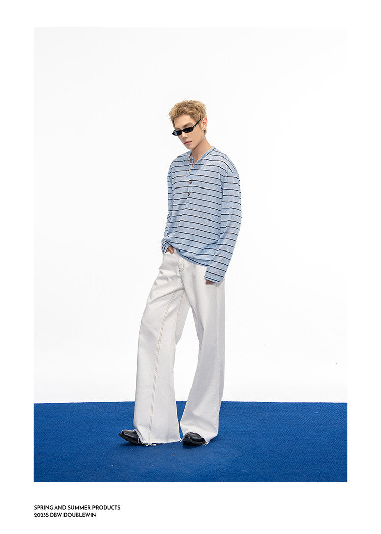 Striped Henley-Neck T-Shirt