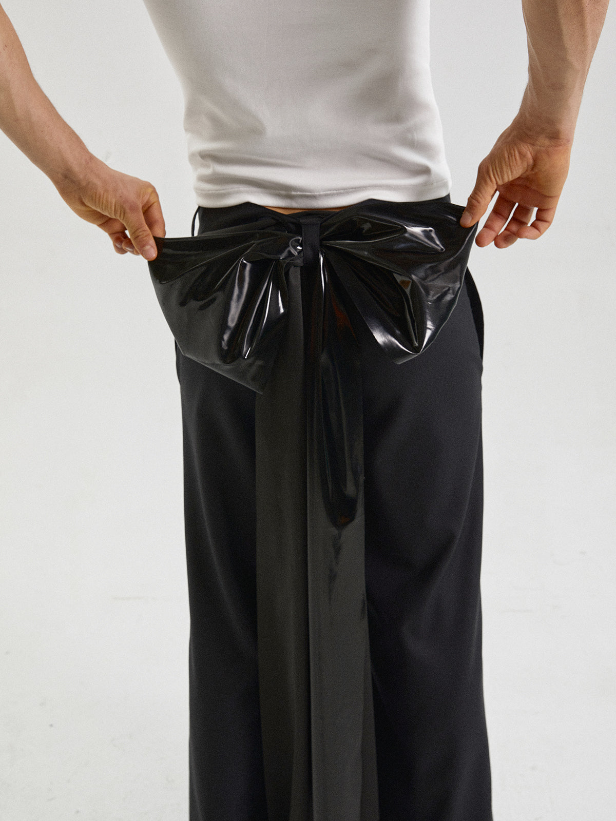 Detachable bow ribbon casual pants