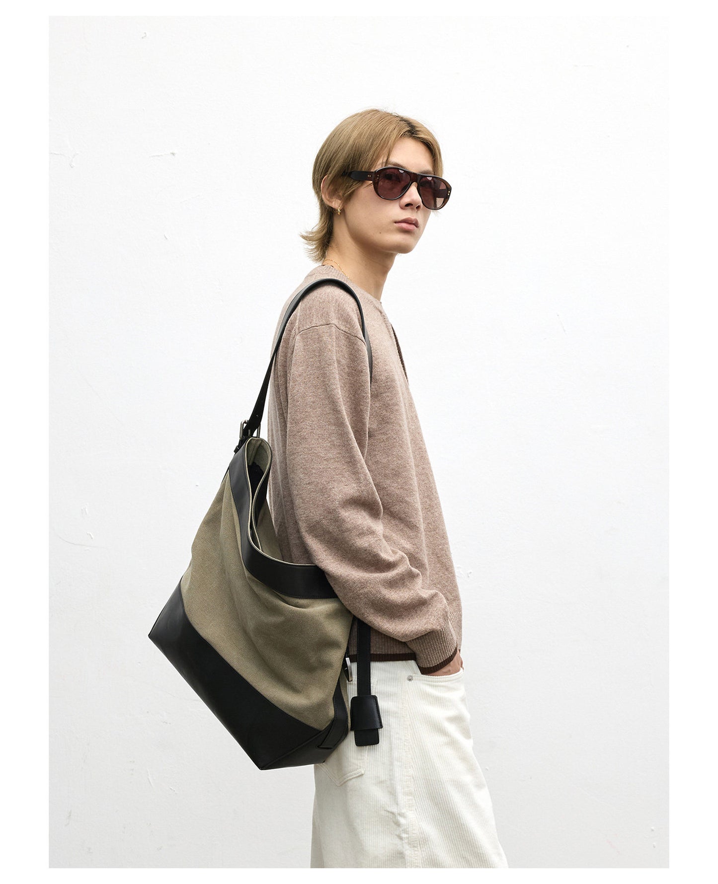 Leather Patchwork Washed Shoulder Bag