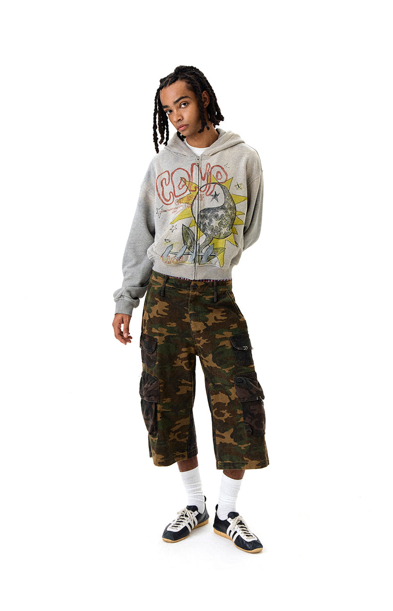 Printed Flower Hooded Sweatshirt