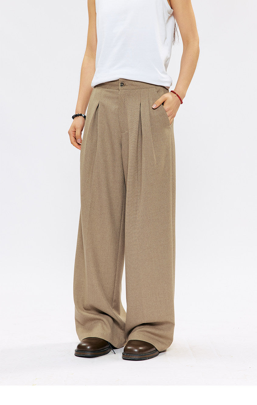 Suspender Buckle Pleated Casual Pants