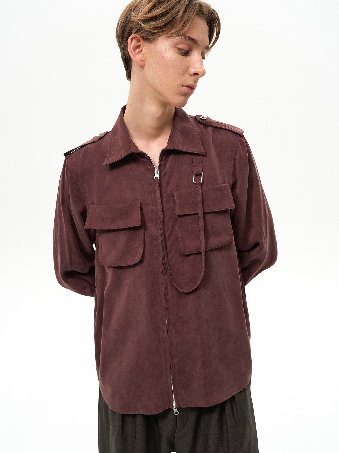 Ribbon Zipper Military Shirt