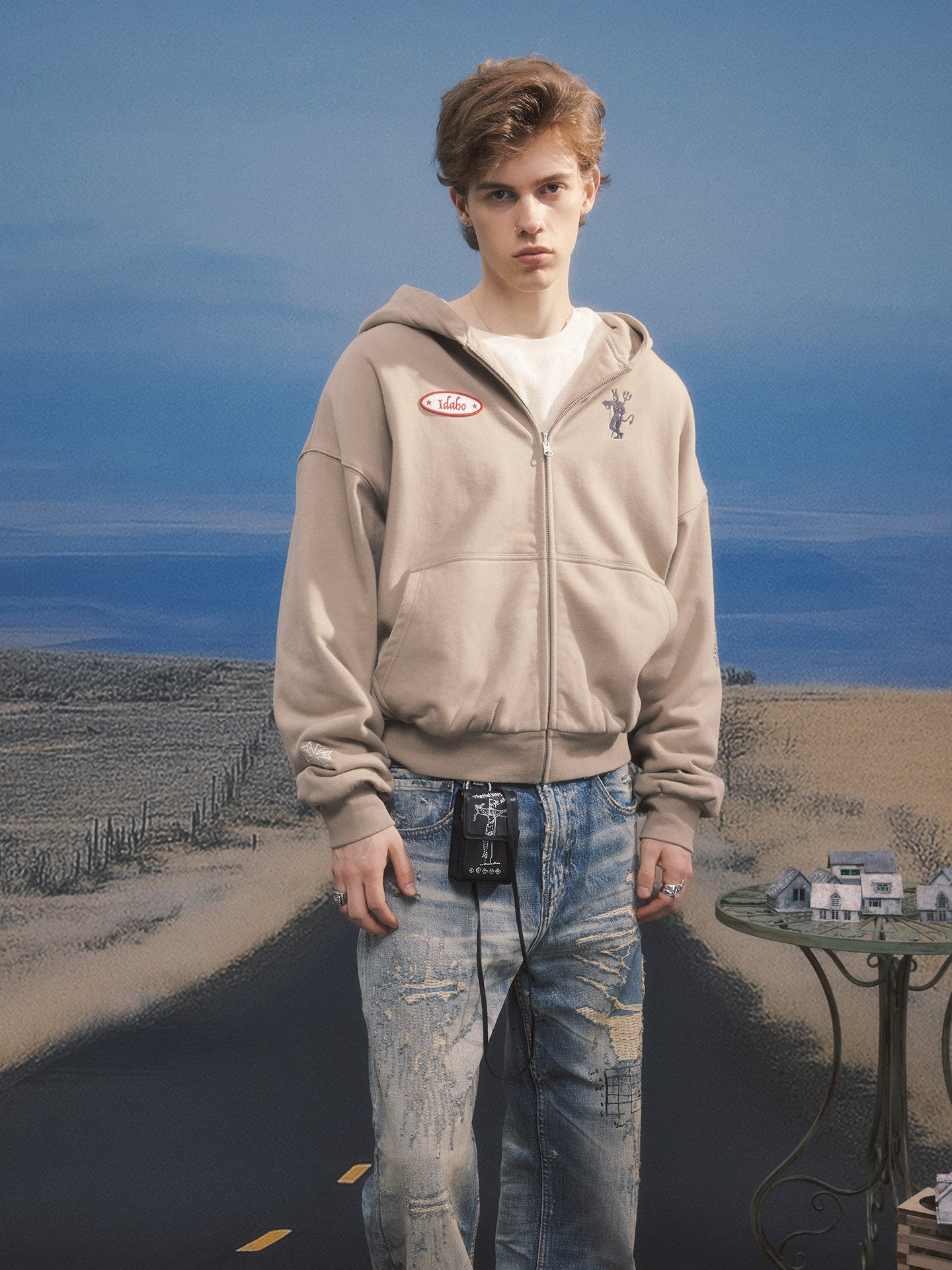 Sweatshirt with a Wide Zipper