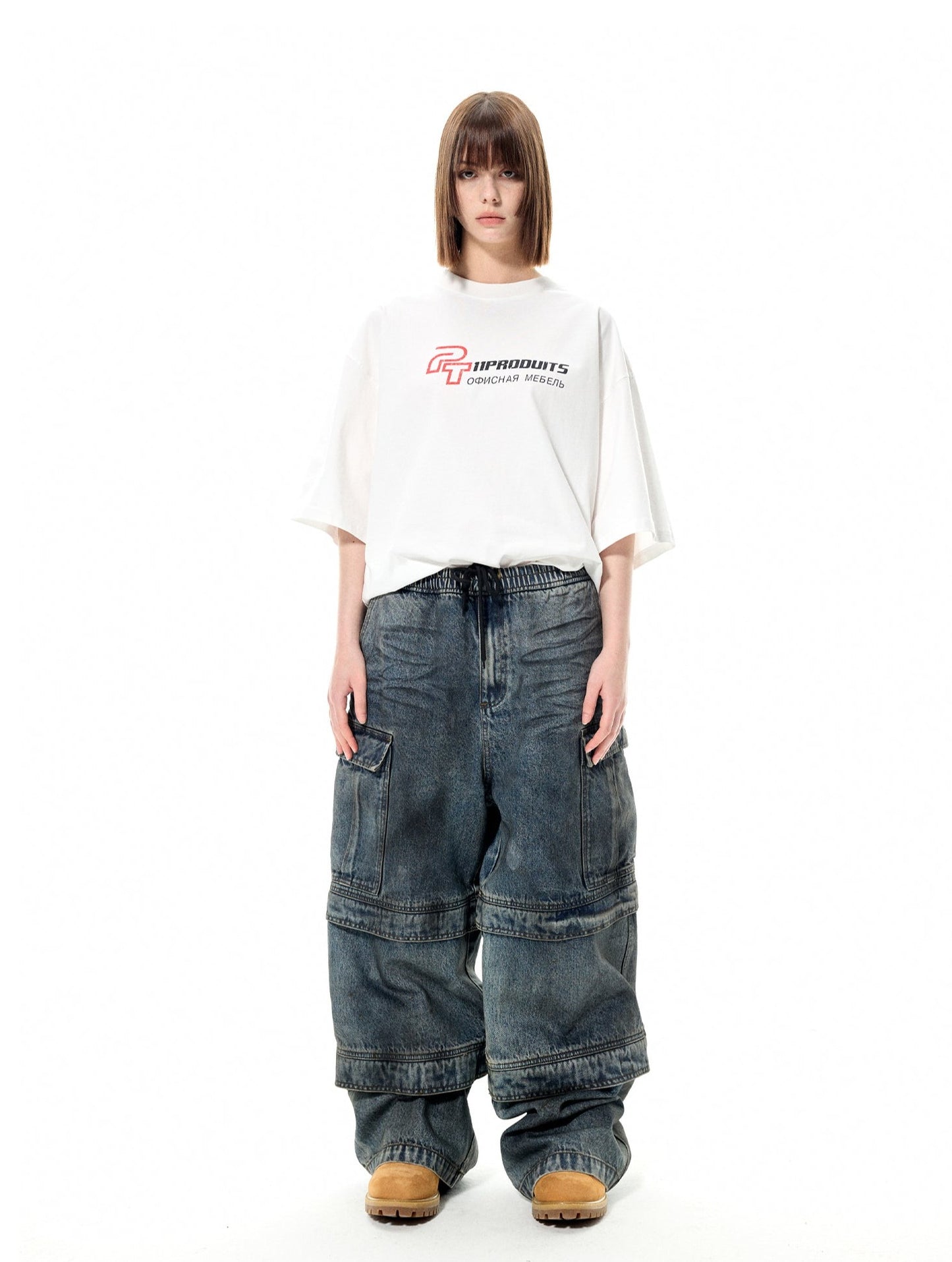 Washed Multi-pocket Detachable Denim Pants