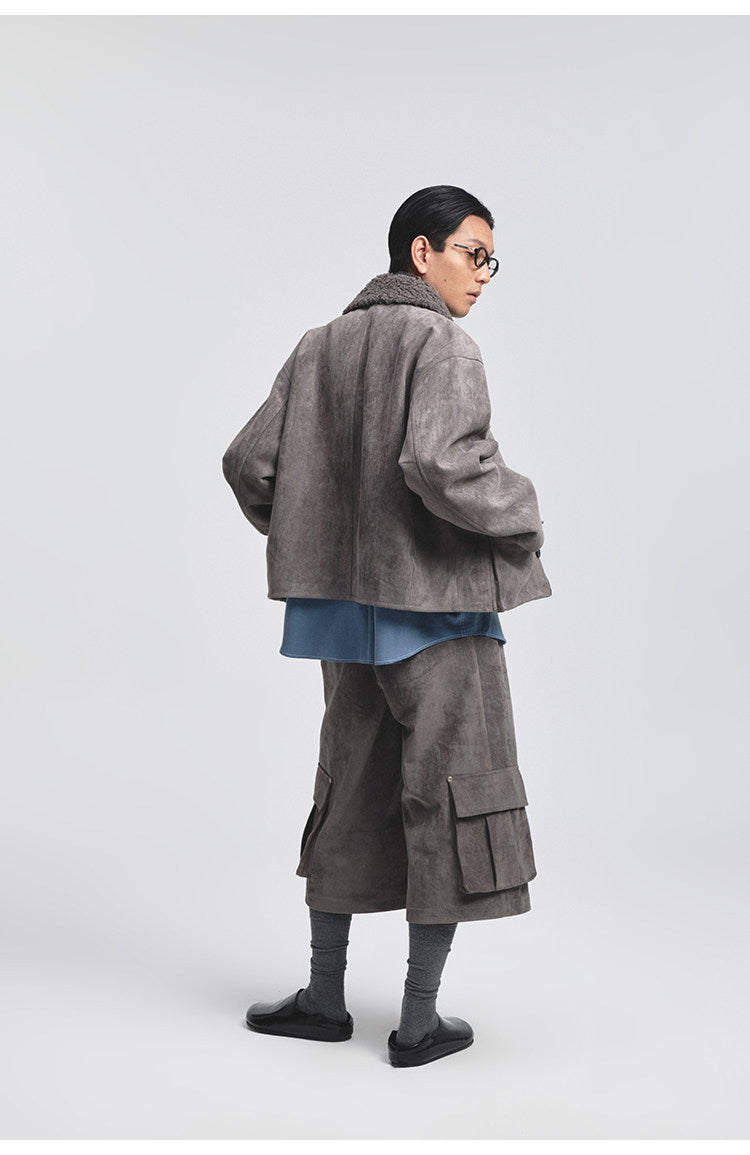 Flocked Multi-pocket Suede Jacket