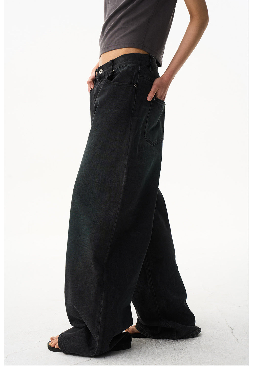 Casual wide-leg denim pants