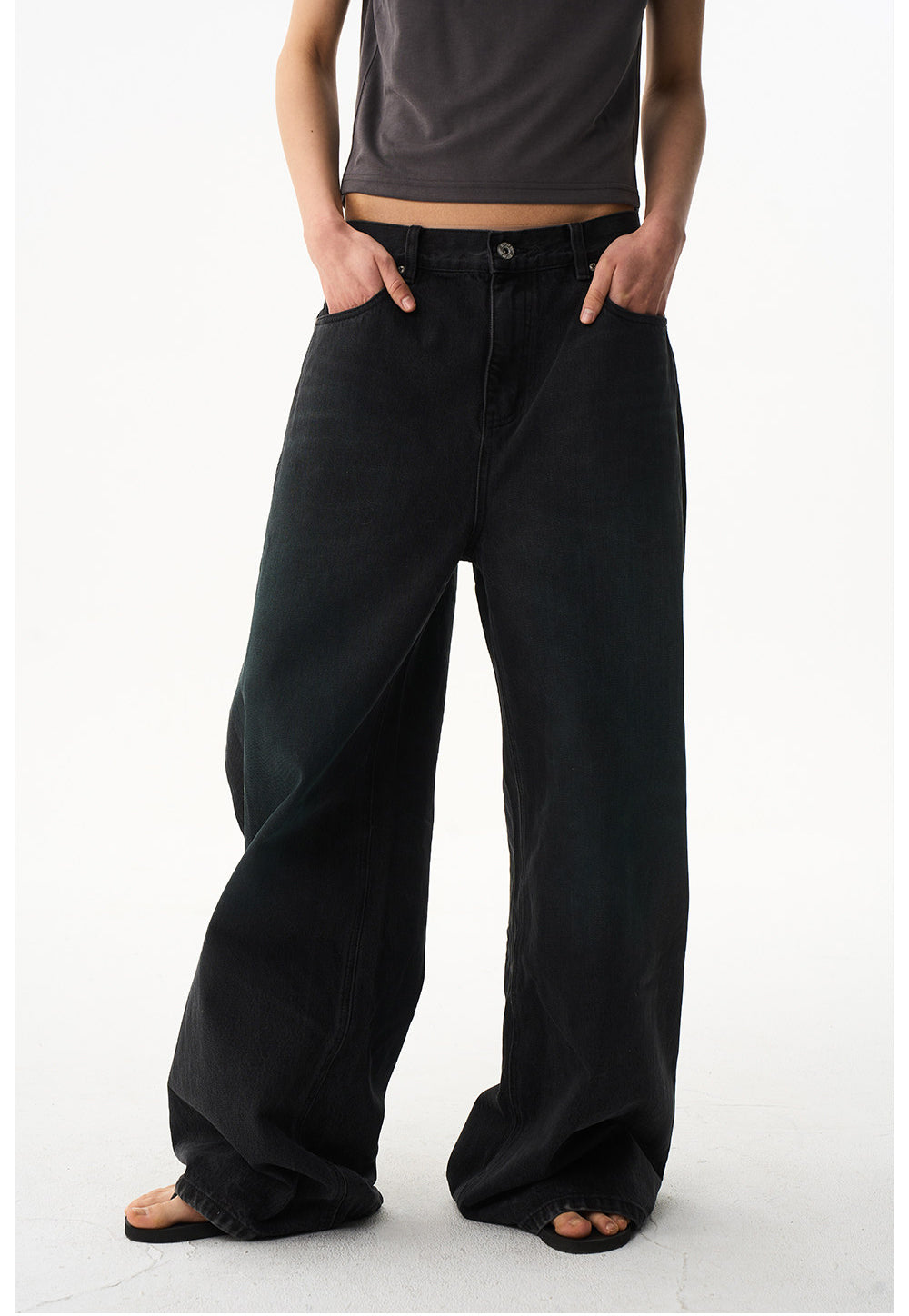 Casual wide-leg denim pants