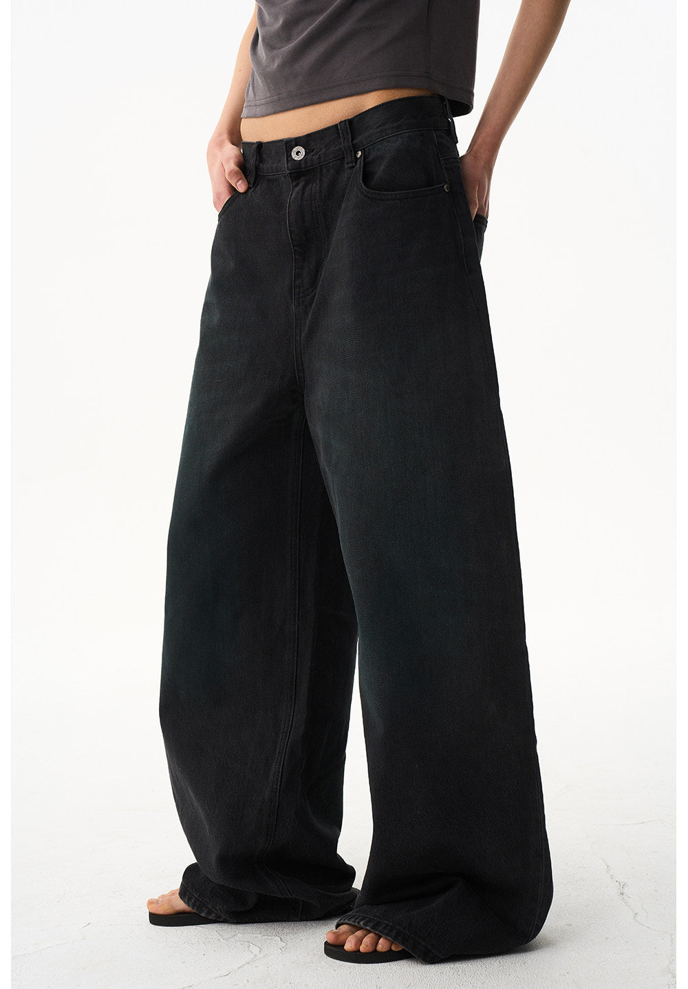 Casual wide-leg denim pants