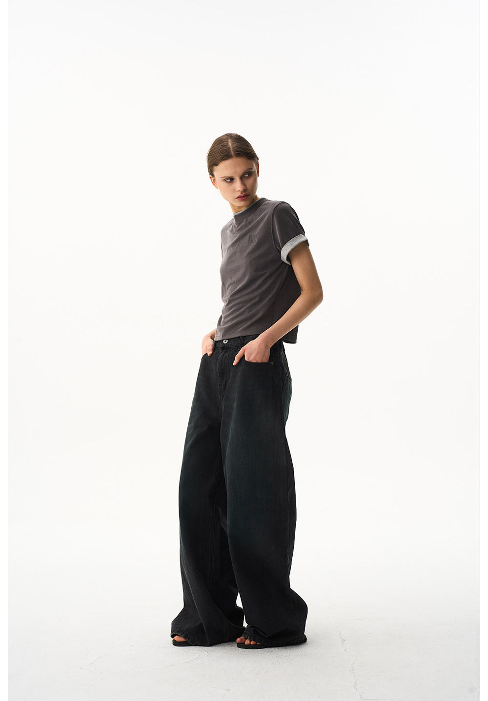 Casual wide-leg denim pants