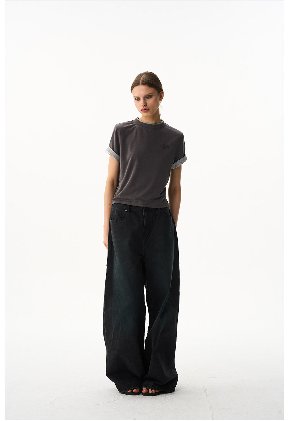 Casual wide-leg denim pants