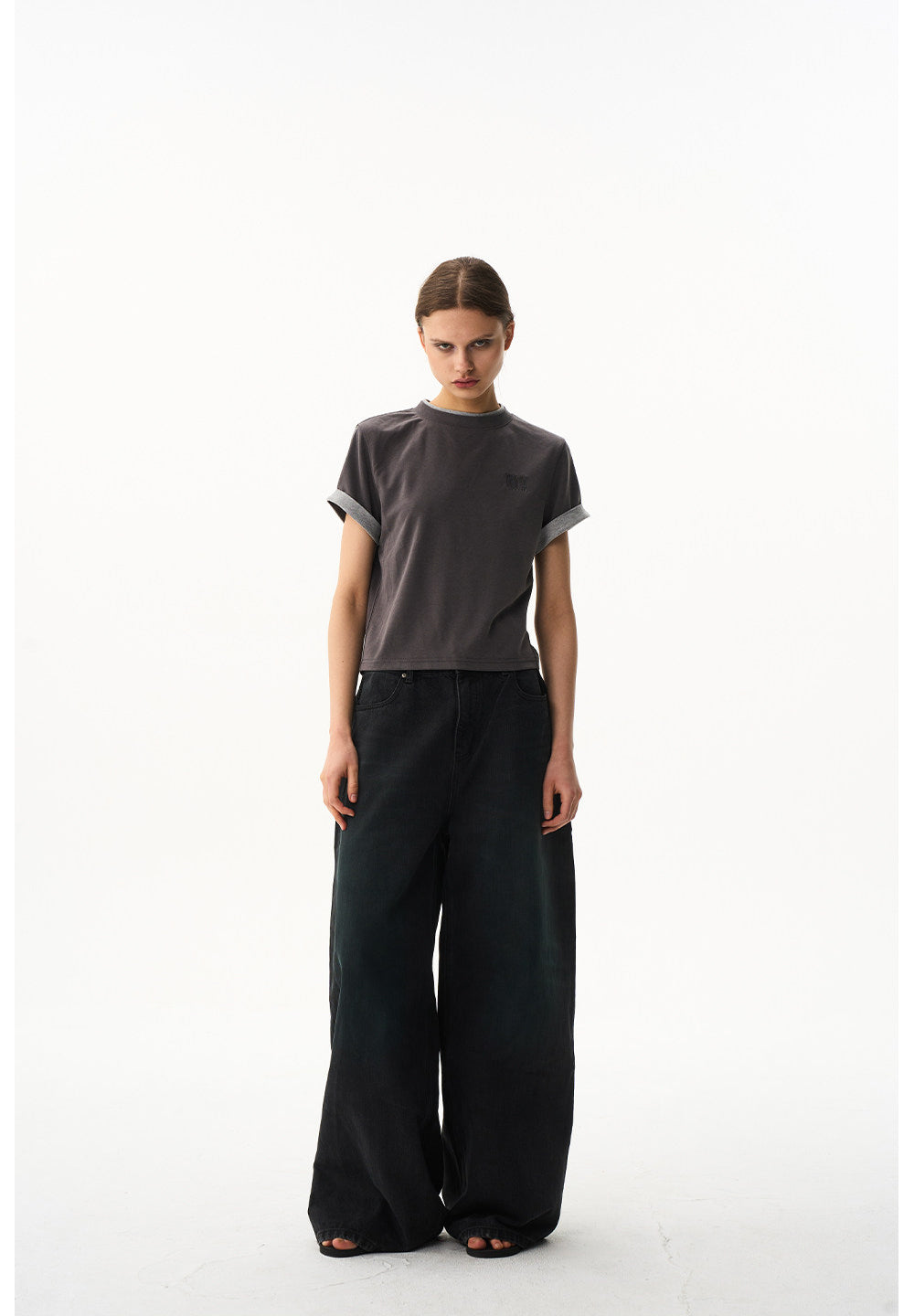 Casual wide-leg denim pants