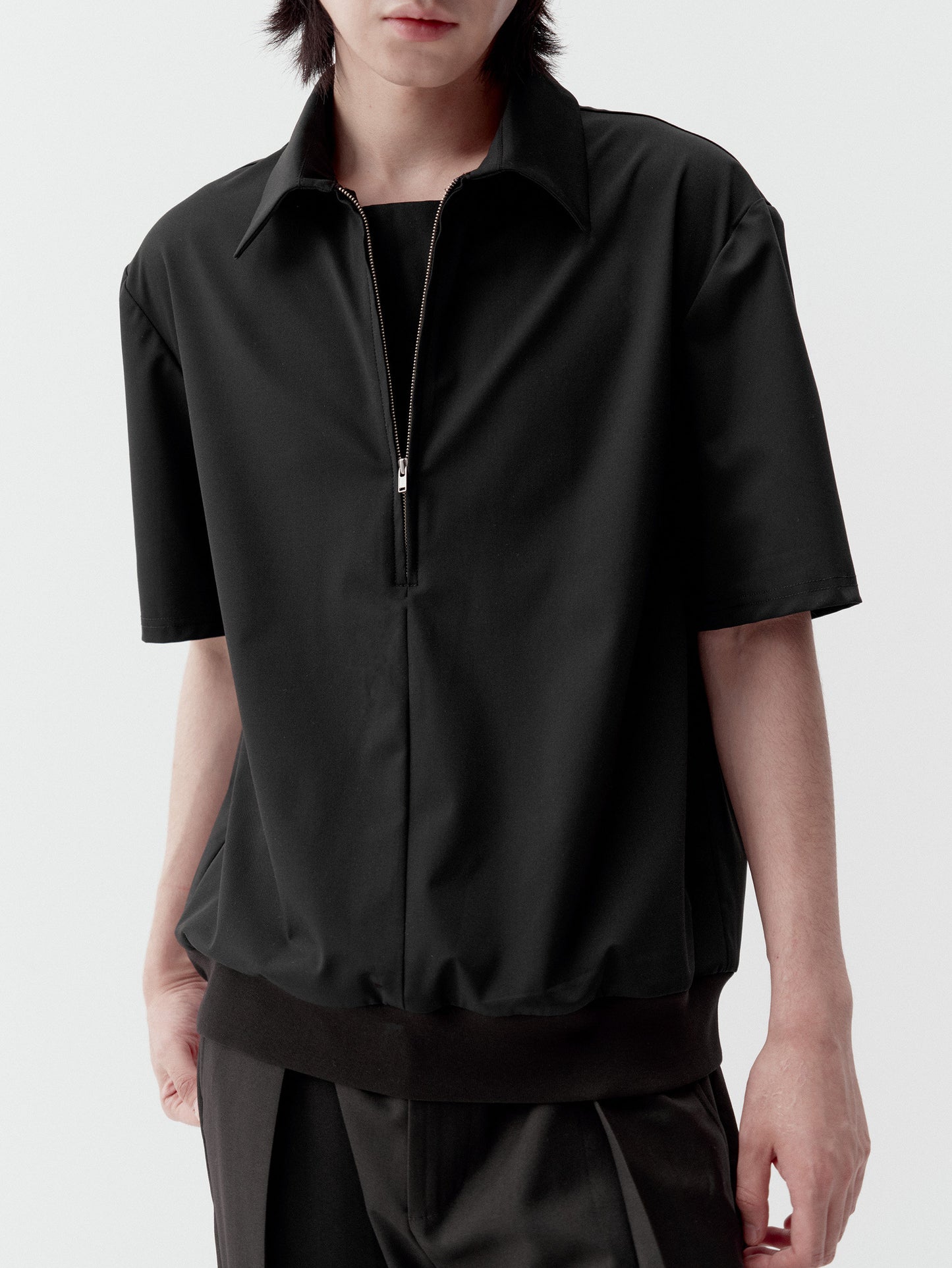 Half-Zip Faux Two-Piece Shirt
